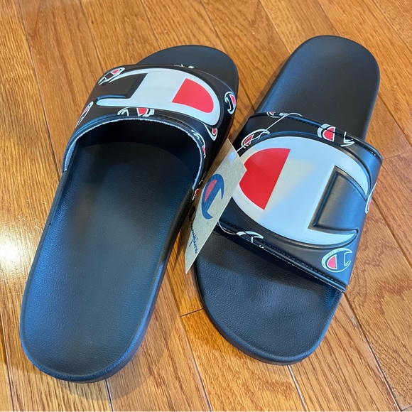Champion Mens IPO-R Black White Red Slides Repeat C Logo All Over Slides:8,10, - Picture 3 of 13